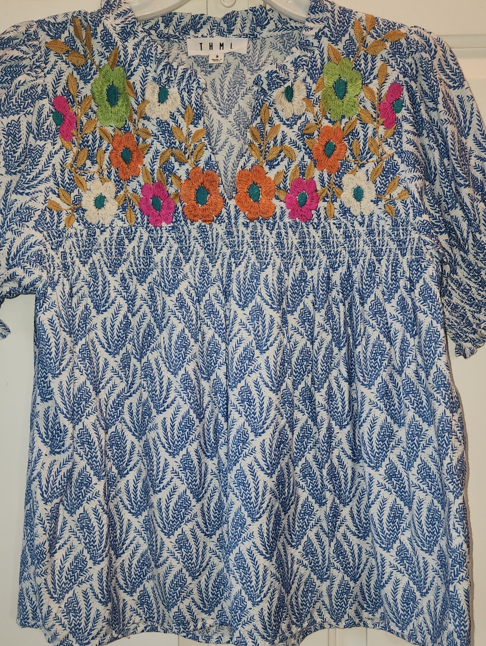 THML Small Blue and White Fkoral Embroidered Shirt
